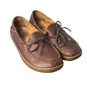 OluKai Men's Huli Brown Leather Boat Shoes Loafers Slip Ons US M12 EUR 45